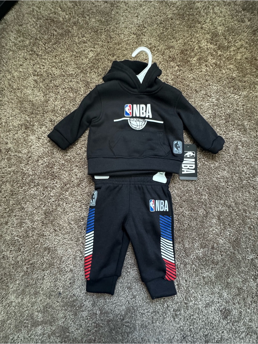 NBA Kids Black Hoodie & Joggers Set with Red, Blue, White Accents. 0-3 Mos. NWT.